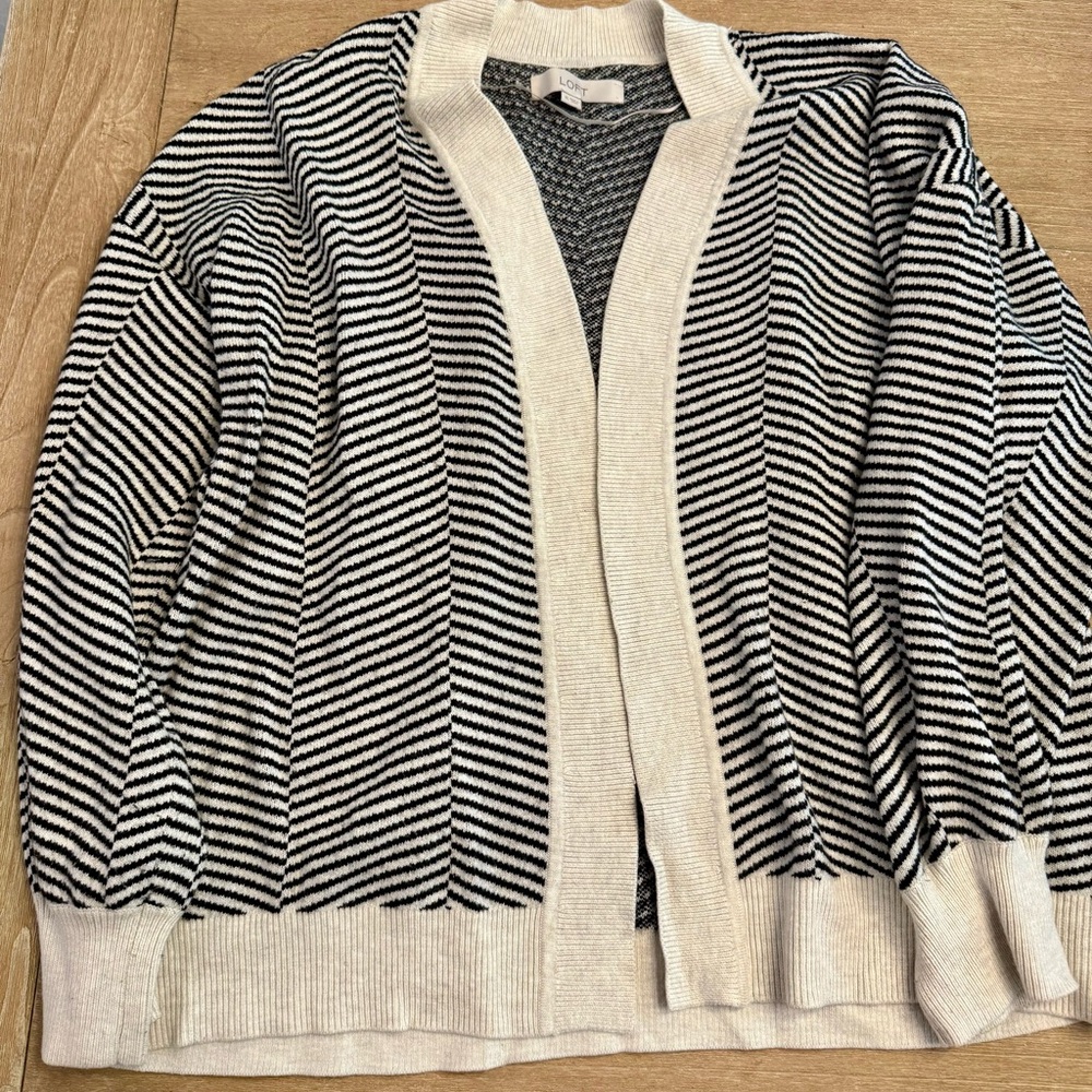 LOFT Black and White Striped Cardigan